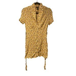 Forever 21 size Medium short sleeve yellow floral dress with buttons and ties